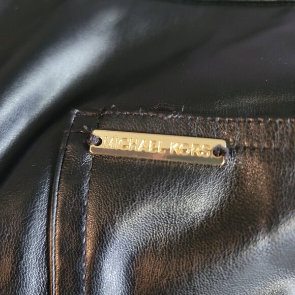 Michael Kors Pants Womens XL Black Pleather Flare Pockets High Waist Stretch - Picture 10 of 13